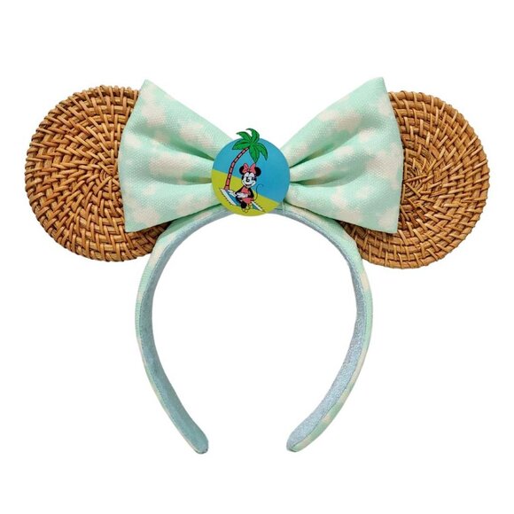 Disney Parks Minnie Mouse Minnie at the Beach Rattan Ears Headband - Picture 1 of 3